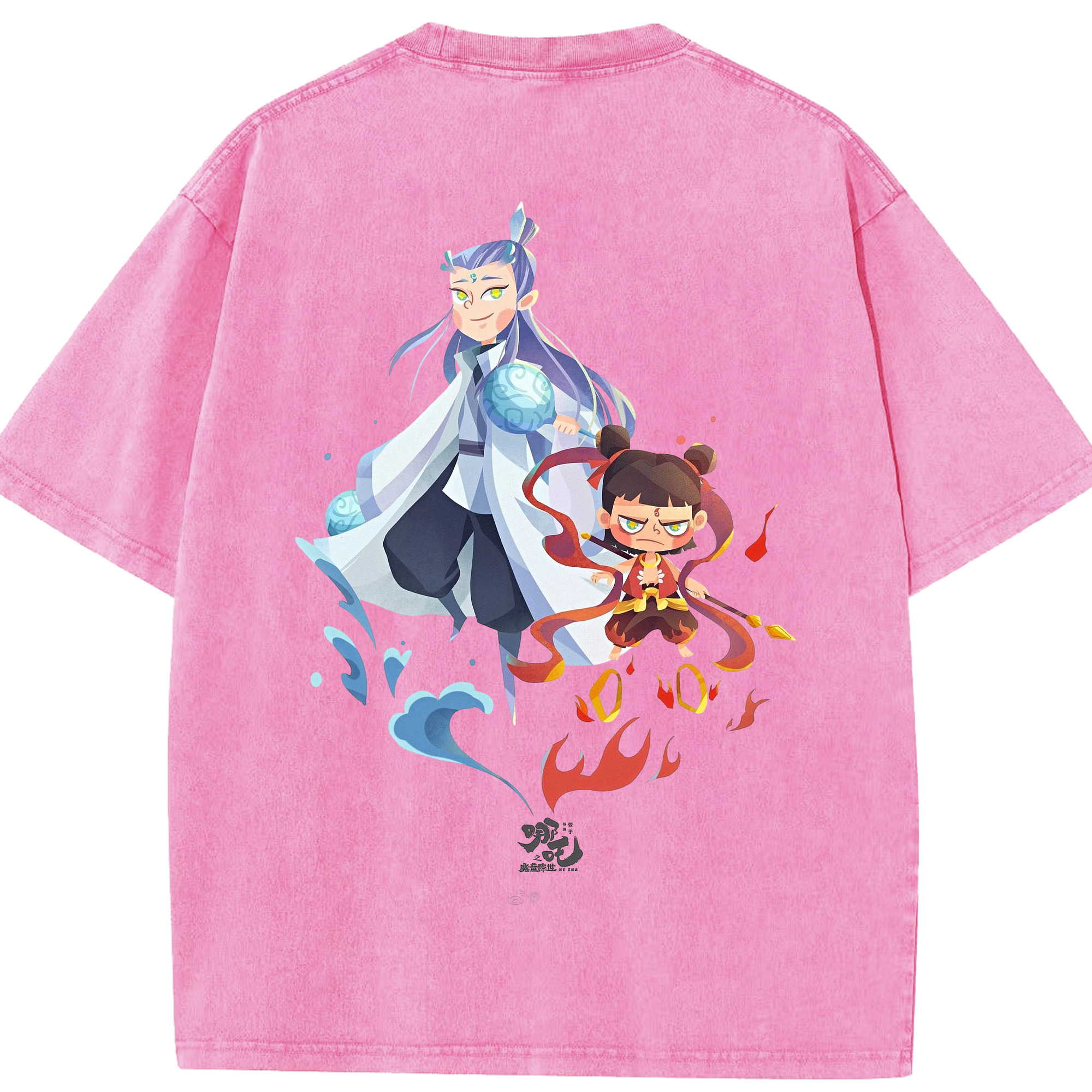（画像用） Ne Zha 2 ナタ 魔童の大暴れ 綿100% ヴィンテージ風 半袖Tシャツ（背面プリント）
